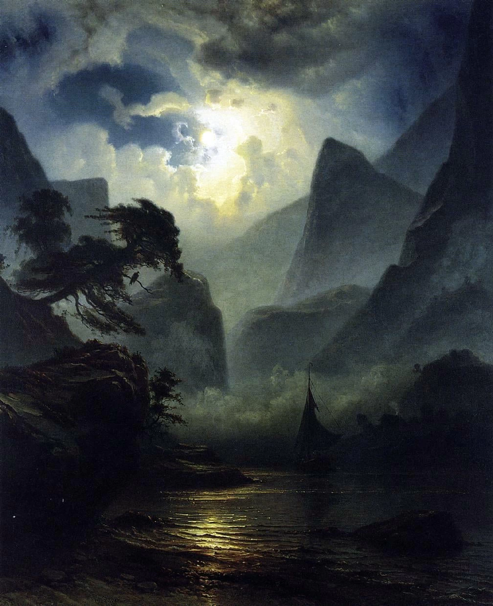 Un fiordo norvegese al chiaro di luna, 1855